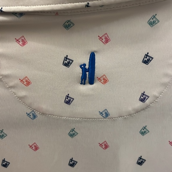 Johnnie-O Polo Golf Shirt Mens “Finito” White with Cocktails SPF 50 Size Large - Picture 7 of 10